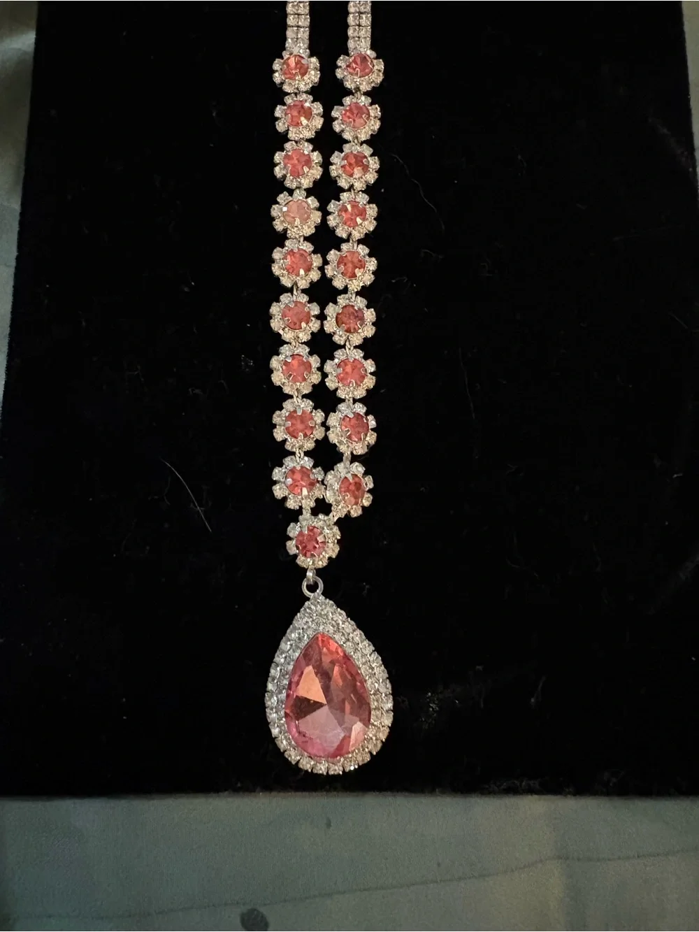 Elegant Pink Teardrop Pendant Necklace with Crystal Accents